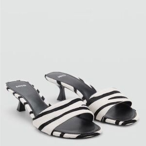 MANGO ZEBRA-PRINT FUR KITTEN MULE SANDALS 8.5